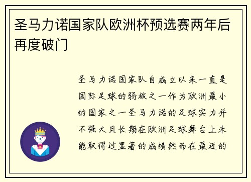 圣马力诺国家队欧洲杯预选赛两年后再度破门